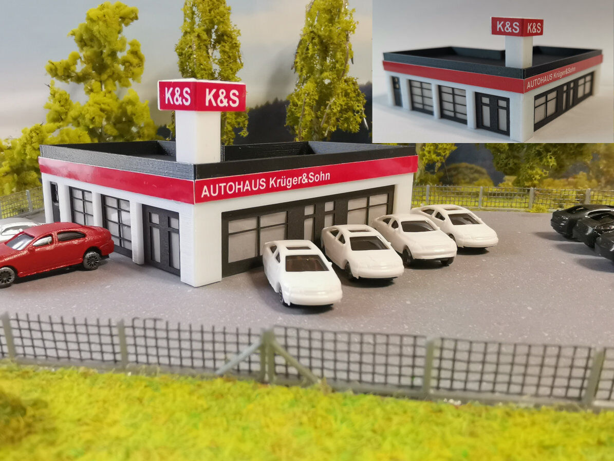 modernes Autohaus | Autohandel K und S | Spur N | 1:160