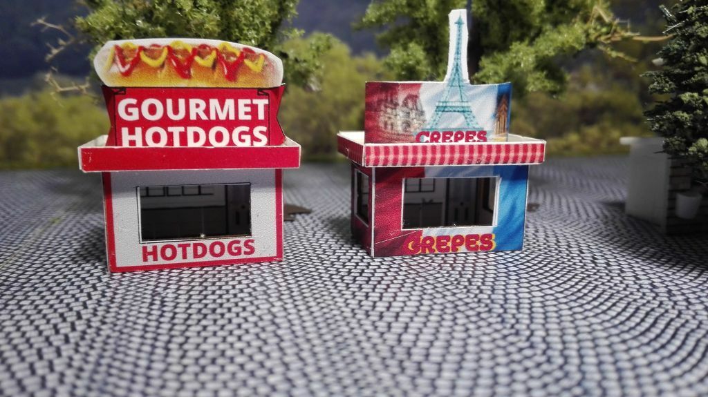 2 Kirmesbuden Hot Dog und Crepes | Spur N | Kirmes | Rummel Lasercut Bausatz